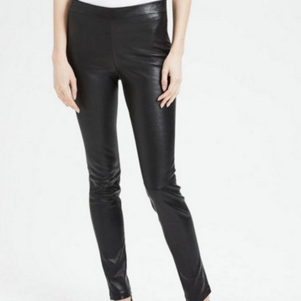 THEORY WOMENS ADBELLE BLK LEATHER LEGGINGS 00